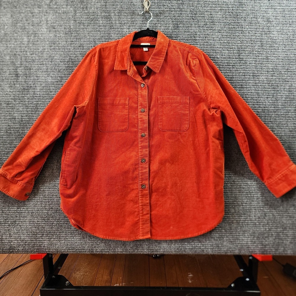 J Crew Shirt Womens XL Orange Corduroy Button Front Long Sleeve Pockets Top
